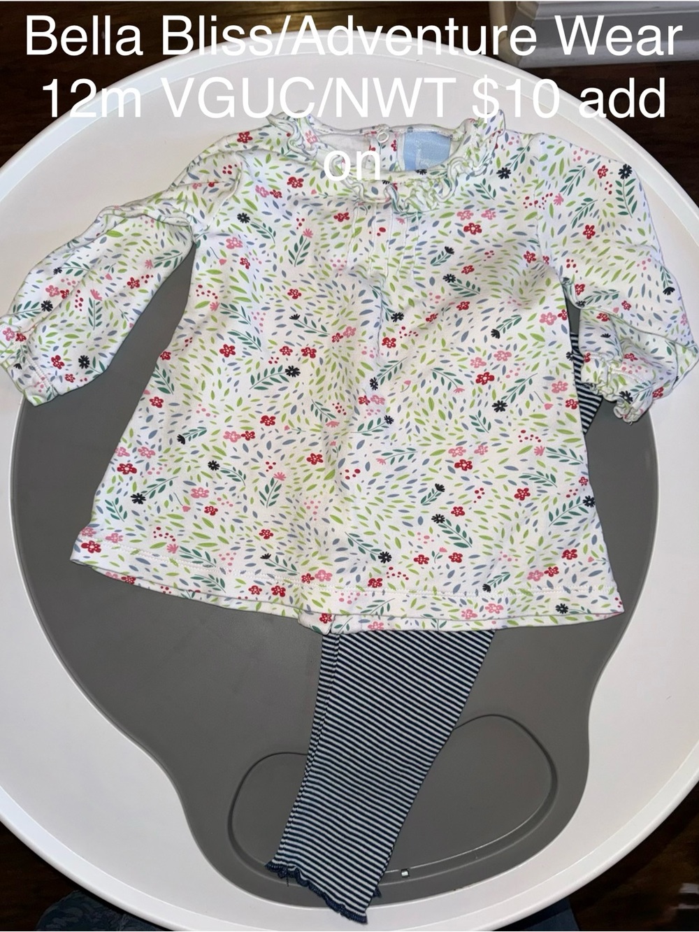 Floral Ruffle Neck Baby Top with Striped Leggings